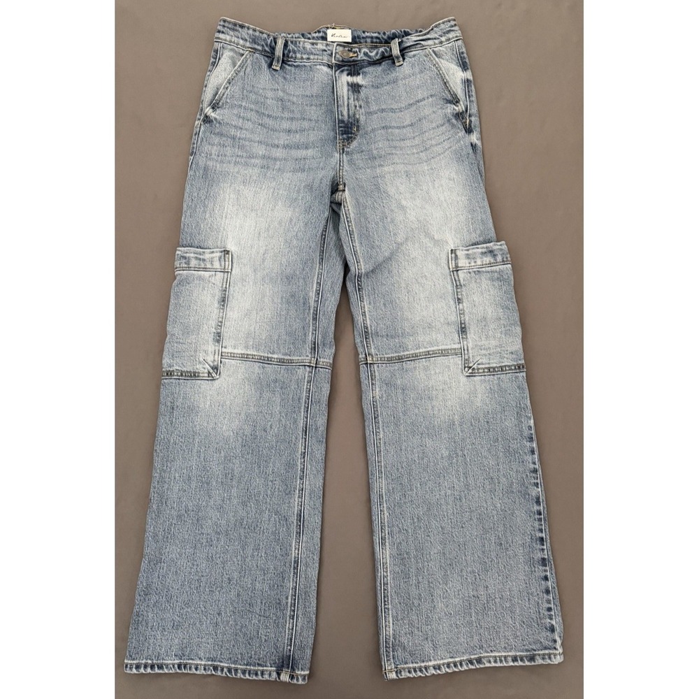 Kancan Cargo Jeans Womens 9/28 Wide Baggy Blue Medium Wash Medium Rise
